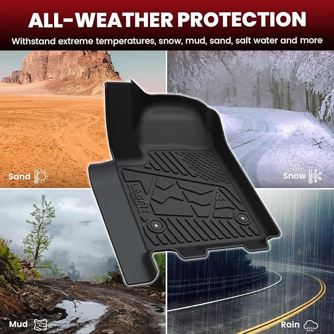 LASFIT Floor Mats 2024-2025 for Chevrolet Chevy Silverado EV RST (Not for WT/LT)/GMC Sierra EV Denali (Not Fit Elevation/AT4), All Weather TPE Custom Fit Floor Mats for Cars, 1st and 2nd Row
