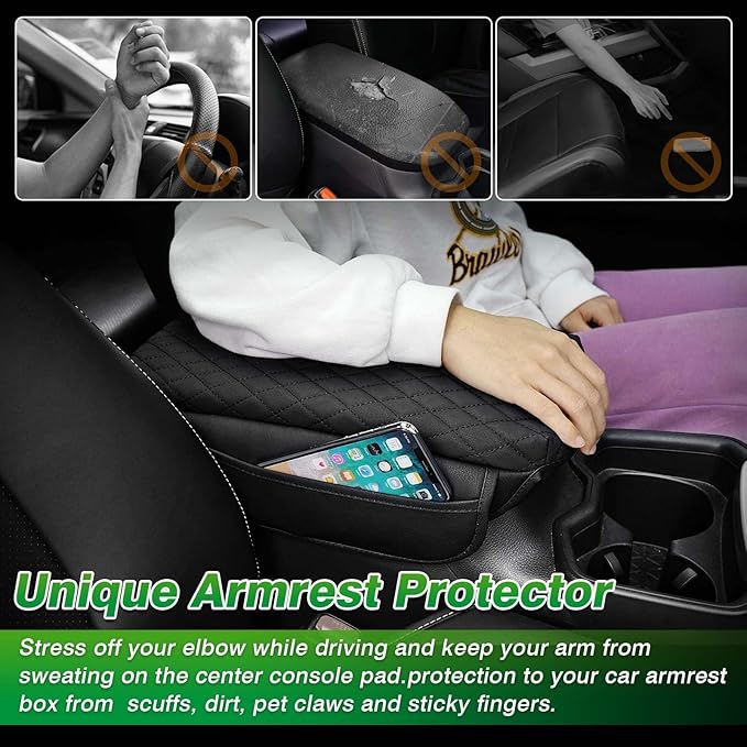 Shademax Center Console Cover Toyota RAV4 2019-2024 2025 2026 Armrest Cover Cushion Pad for Toyota RAV4 Accessories PU Leather Armrest Seat Box Protector with Pockets Storage Bag