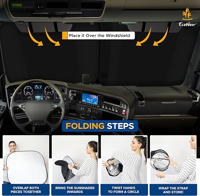 EcoNour 2-Piece Foldable Spring RV Windshield Sunshade, Reflective 240T Polyster for RVs, Trucks, Motorhomes, Bus, Side Window, XX-Large (Each 41.5 in x 50 in)