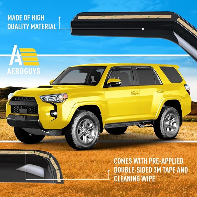 Extra Durable Window Deflectors Tape-On Window Visors Rain Guards Fit for Toyota 4Runner 2010-2024, Sun Visors, Wind Vent for Shades, Exterior Car Accessories - 4pcs. AG0112