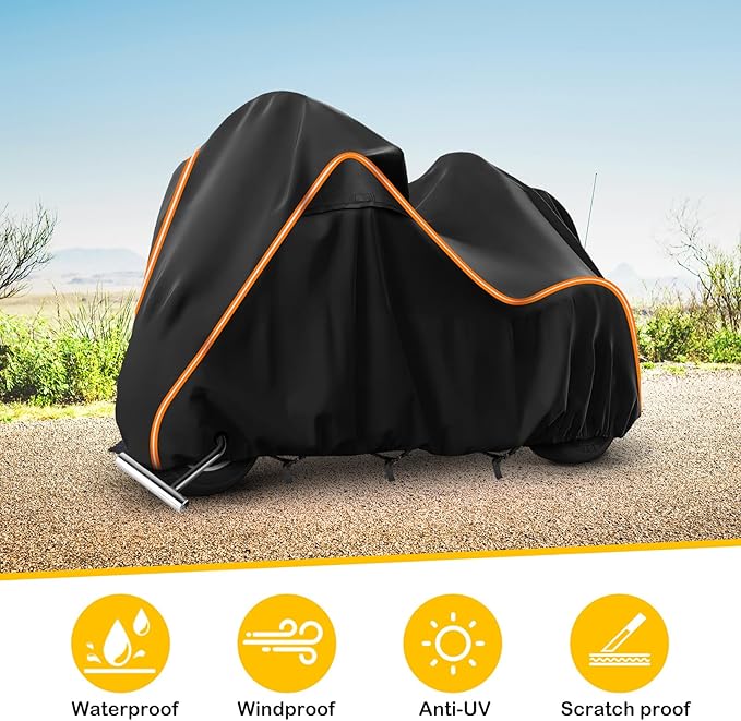 420D Motorcycle Cover for Trike Models Freewheeler, Tri Glide Ultra and CVO Version, Outdoor Bike Cover Windproof Heavy Duty Waterproof Protection(with Antenna Openings&Exhaust Heat Insulation)