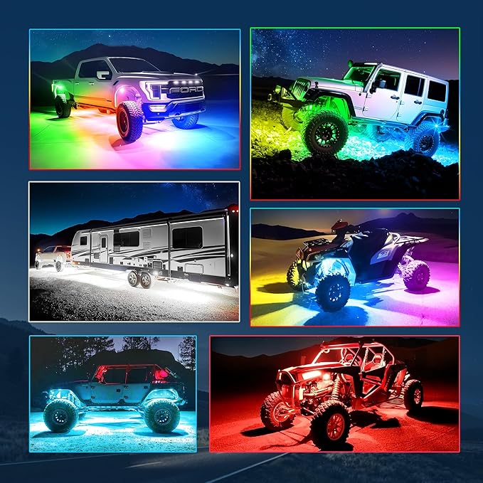 MICTUNING C2 MAX RGB+IC LED Rock Light with White Housing - 8 Pods Chasing Color Underglow Lights Kit, Dynamic Lighting Modes, APP Control, IP68 Waterproof, DIY Effect, Up to 24pods Extensible