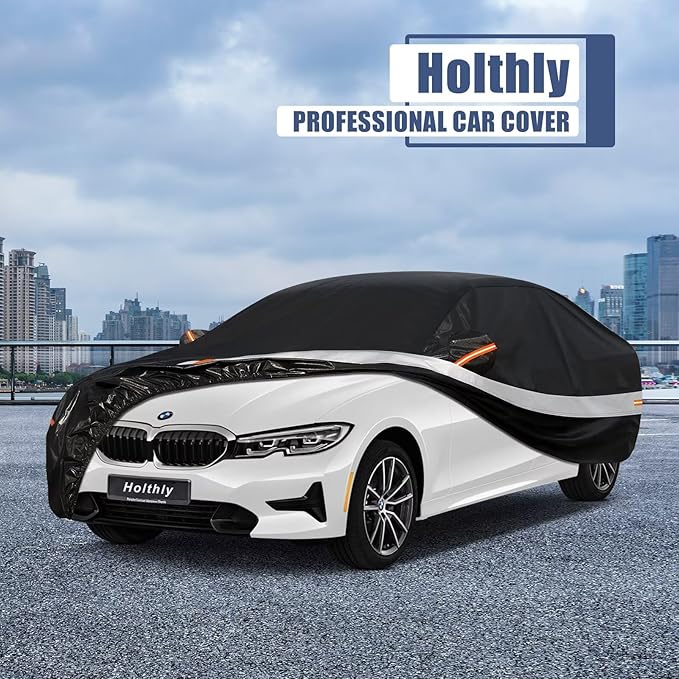 10 Layers Car Cover Custom Fit for BMW 3 Series 320i 328i 330i 335i M340i (2013-2025), Waterproof All Weather for Automobiles, Outdoor Full Cover Sun Dust Rain Protection with Cotton. Black