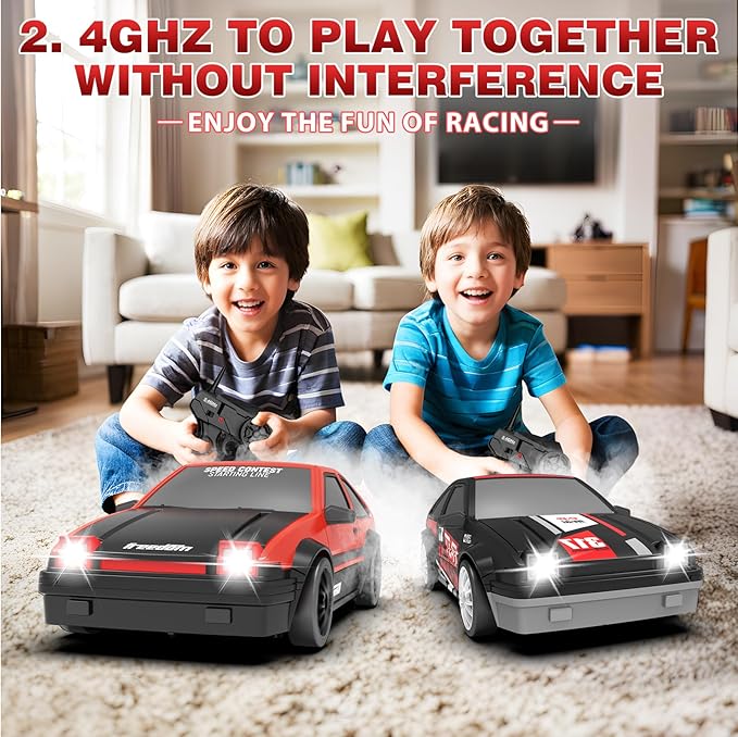 RC Drift Car, 1:24 Remote Control Cars 2.4GHz 4WD High Speed Drift RC Cars with LED Light and Dritfing Tires Racing Hobby Toy Car for Boys Girls Kids Adults (Red)