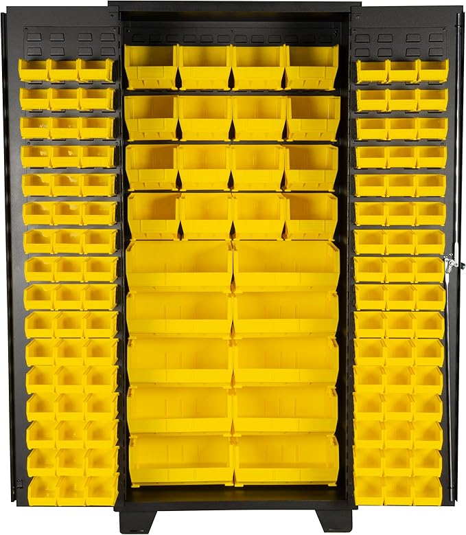 Jamco Tool Storage Cabinets with Bin Mounts, Model DF, Includes 122 Bins, 36-Inch W x 24-Inch D x 78-Inch H, Yellow Bins