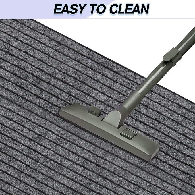 Custom Size Backed Non-Slip Area Rugs Runner, Easy Clean, Waterproof Runner Rugs for Hallway Entryway, Kitchen, Laundry, 4FT x 53FT, Gray Stripe