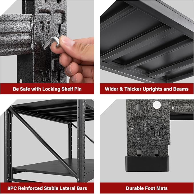 7000LBS Heavy Duty Garage Shelving Units,79" Wide & Deep Storage Shelves,Black Metal Garage Shelves,Large Storage Rack,Steel Shelf,Industrial Shelving for Shop,Warehouse,Basement,79" W x 24" D x 79" H