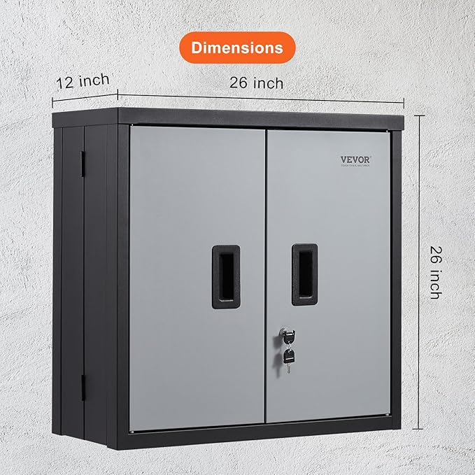 VEVOR Foldable Wall Cabinet, Metal Garage Locker Mounted 26" Small Tool Chest 240 LBS Loading Capacity Adjustable Shelf Magnetic Door File for Warehouse Office Home Black