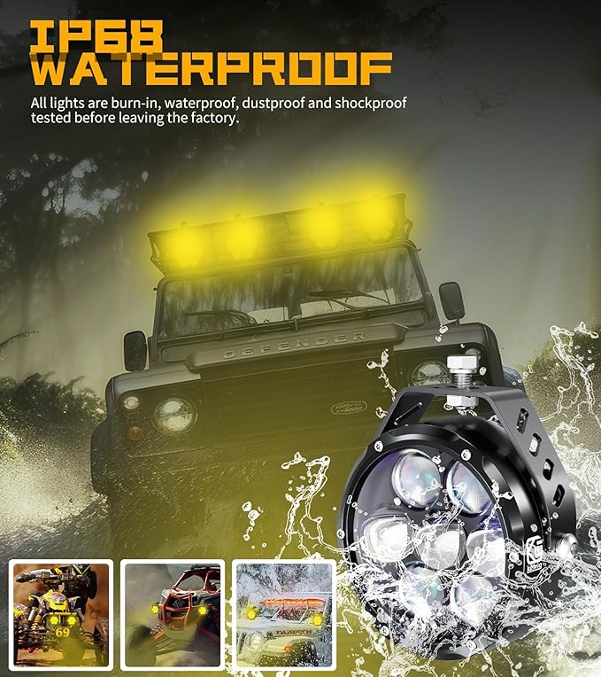 Kewig 4 Inch 96W Amber White LED Light Pods, 6 Modes Dual Color Fog Light Pods Cube, Spot Flood Combo Strobe Lights Emergency Driving Offroad Flashing Ditch Lights for Trucks Jeep, Pair (K7-U)