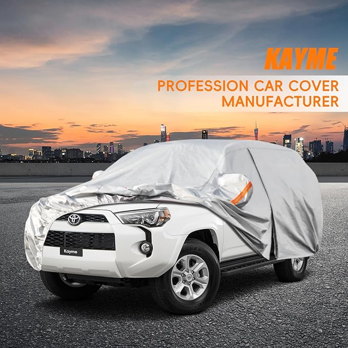 Kayme 6 Layers SUV Car Cover Custom Fit for Toyota 4Runner（2002-2025） Waterproof All Weather for Automobiles, Outdoor Full Cover Rain Sun UV Protection.Silver