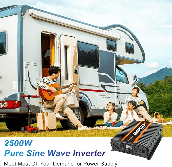 2500W Inverter Pure sine Wave RV Inverter Power Inverter 12V to 110 for Car Truck semi Truck Vehicles
