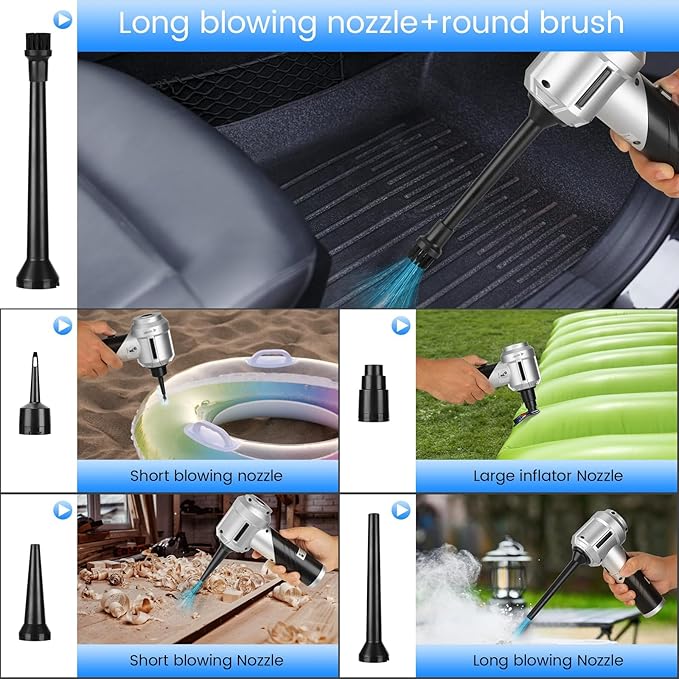 Arify Pro Car Vacuum Portable Cordless with 18000PA Super Suction, 4 in 1 Portable Air Blower/Car Vacuum 90°Foldable Handheld Rechargeable Brushless Motor for Home, PC