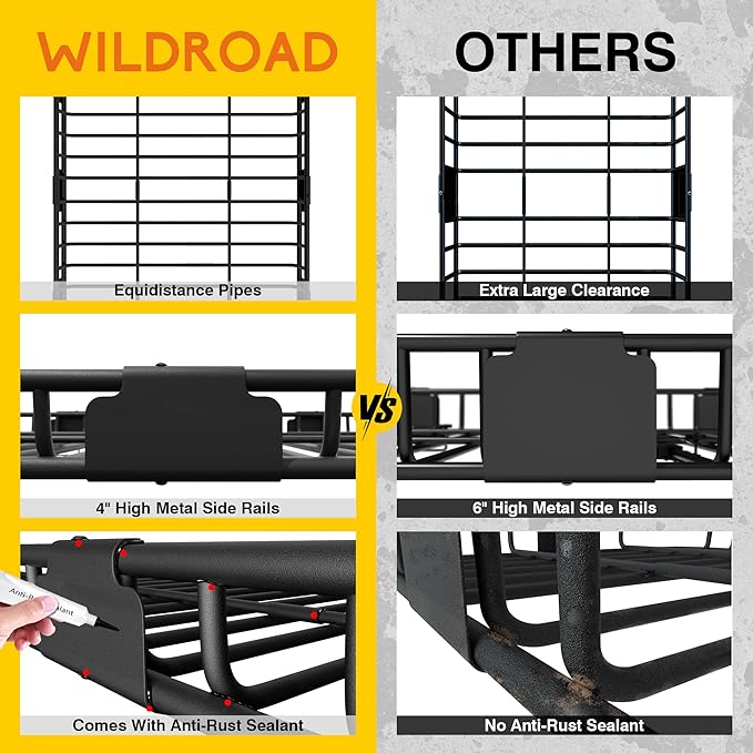WILDROAD Car Roof Cargo Basket Combo of Upgraded 64"x 39"x 4" Roof Rack Cargo Basket with 21 Cubic ft Waterproof Cargo Bag, Cargo Net, Ratchet Straps and Anti-Rust Sealant