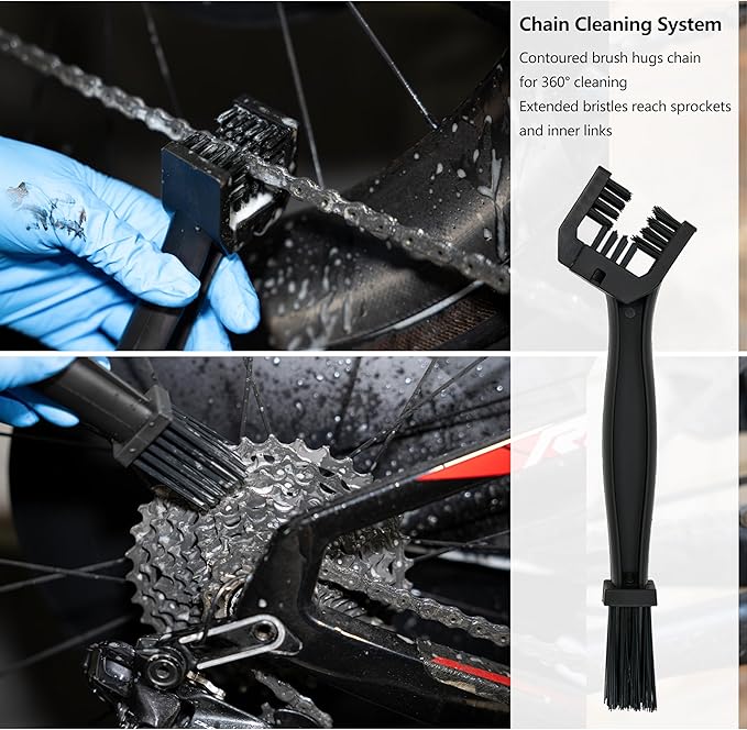 Thinvik Bike Lube and Cleaner Set with 500ml Chain Cleaner, 60ml Wet/Dry Lubricant and 4 Brush Tools for Cleaning Chains, Chainrings, Freewheel/Cassette