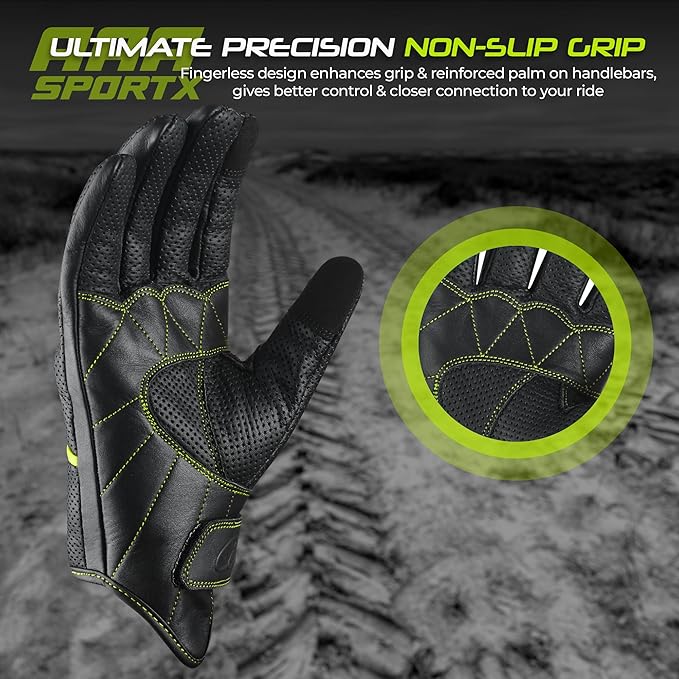 aasportx Motorcycle Gloves - Men's Leather Motorbike Gloves with Touchscreen Function - Non-Slip Pads for Men & Women