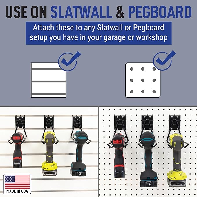 Victory Display Heavy Duty Garage Hooks | Garage Organization Hooks for Hanging Tools | Fits Pegboard & Slatwall | Garage Tool Organizer | Ladder Hangers | Wall Mount Storage Rack | 5-Pack