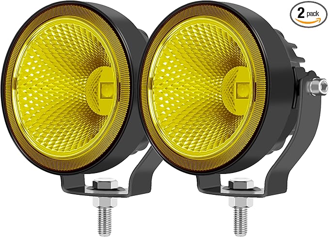 2PCS 4 Inch 60W Led Pod Lights 4x4 Offroad Yellow Driving Lights Flood Beam Waterproof Work Auxiliary Lights Bumper Lights Fit For 12V 24V Car Truck ATV Boat Motorcycle Fog Lights
