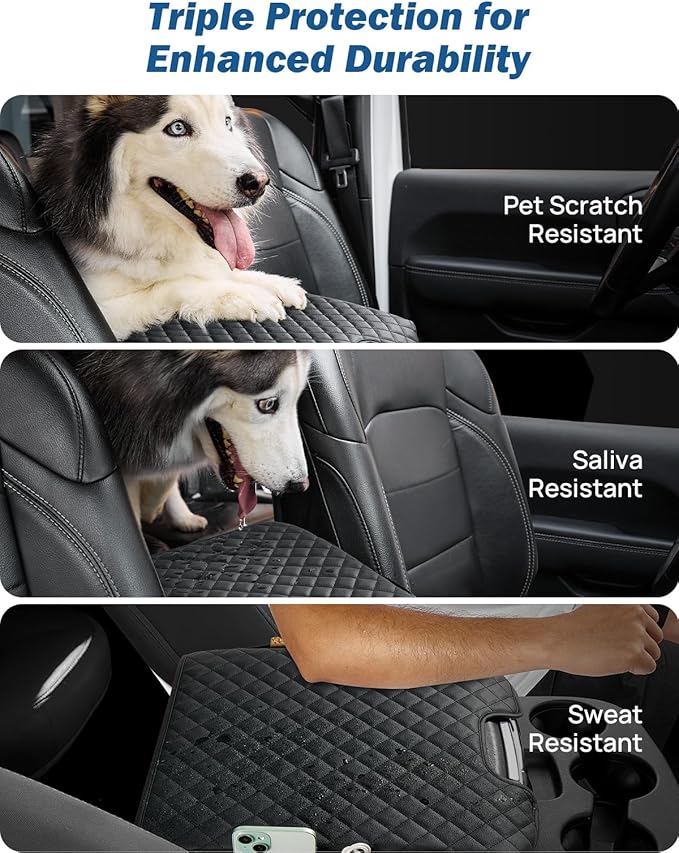 JOYTUTUS Center Console Cover Compatible with 2013-2018 Ram 1500 & 2013-2025 Ram 2500/3500/1500 Classic Model Jump Seat, Leather Arm Rest Armrest Cover for Car, Middle Console Cover Lid, with 2 Pocket