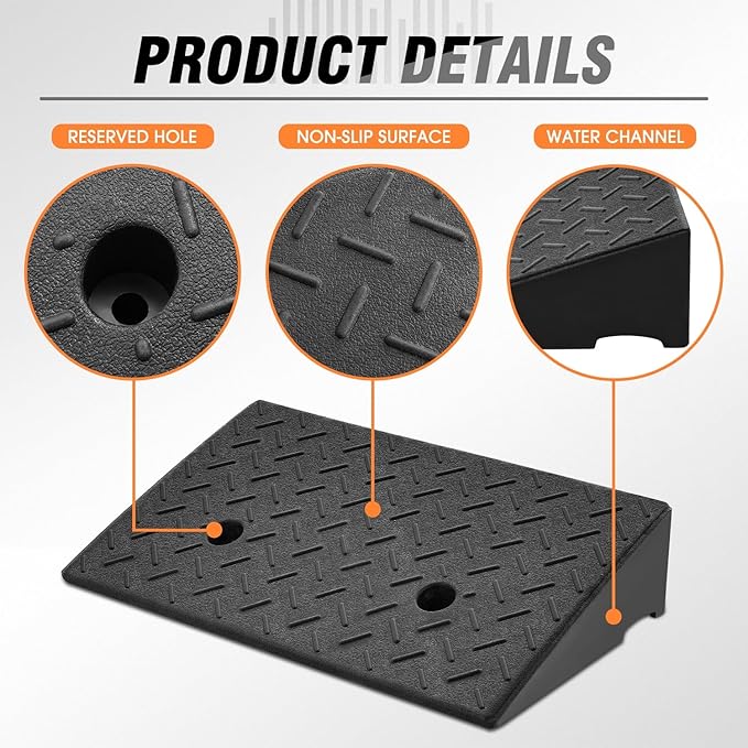 DNA MOTORING 2pcs 4.3" Rise Rubber Curb Ramp Heavy Duty Loading Driveway Ramp Threshold Ramp 19.5 in L x 11.6 in W x 4.3 in H for Loading Dock, Warehouse, Wheelchair, Motorcycles, Cars, TOOLS-00645