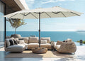 PHI VILLA 15ft Large Patio Umbrellas with Base Included, Outdoor Double-Sided Rectangle Market Umbrella with Stand, Outside Umbrellas for Poolside Lawn Backyard, Ivory