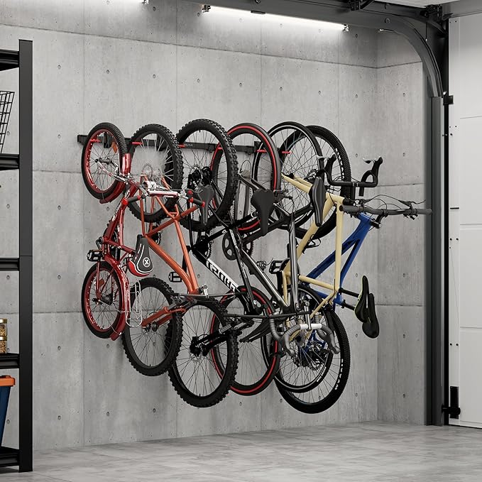 Mount-It! WheelsUp Bike Wall Mount for 6 Bikes | Heavy-Duty Garage Storage Rack | Adjustable Padded Hooks | Space-Saving Vertical Bike Storage Solution for Home and Garage, Max Capacity 330 lbs
