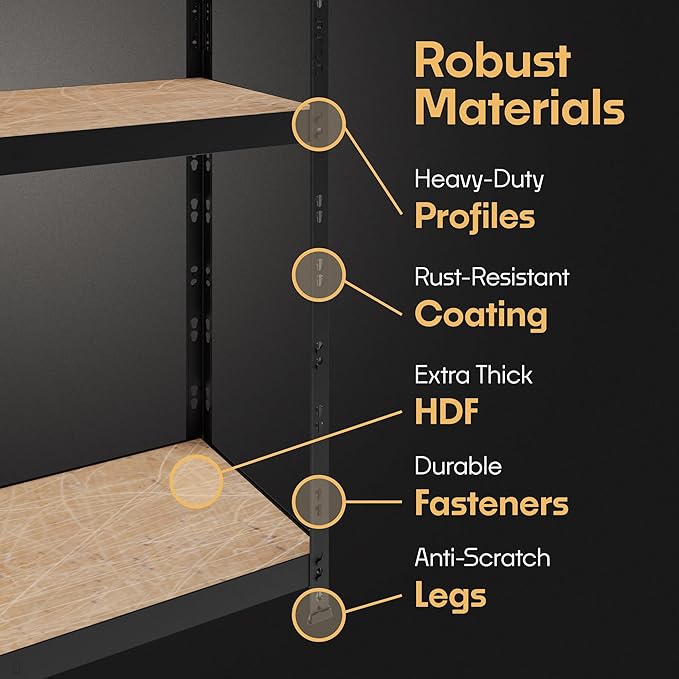 Storage Shelves: 4 Storage Shelves Heavy Duty w/ 2,640 lb Total Load Capacity, 660 per Storage Shelf, 71x71x24 | Adjustable Shelving Unit, Robust Garage Shelving, Extra Long Steel Profiles
