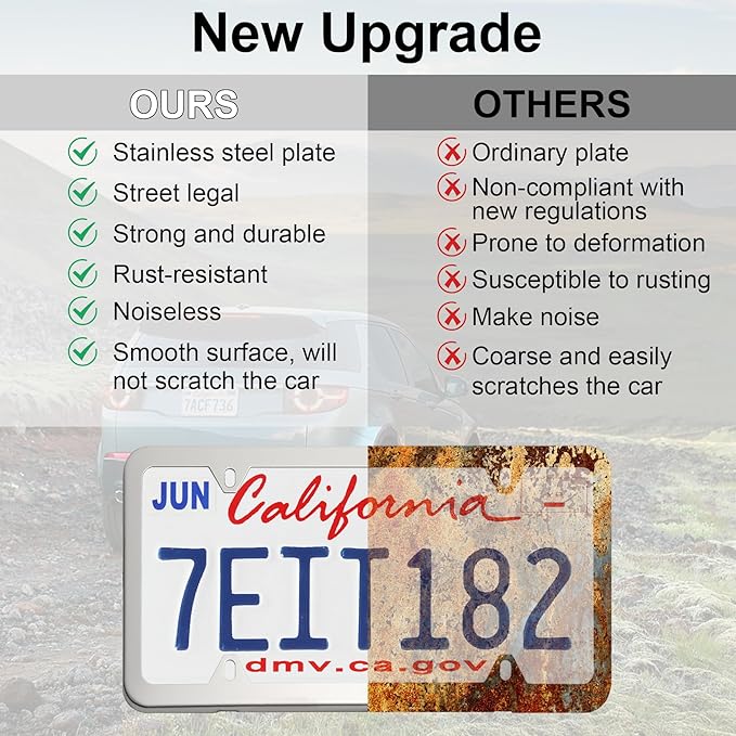 LivTee Chrome License Plate Frames, 4 Holes Stainless Steel License Plate Covers, 2PCS Car License Plate Holder, Automotive Accessories, Slim Design with Bolt and Gasket Cover for US Cars(Silver)