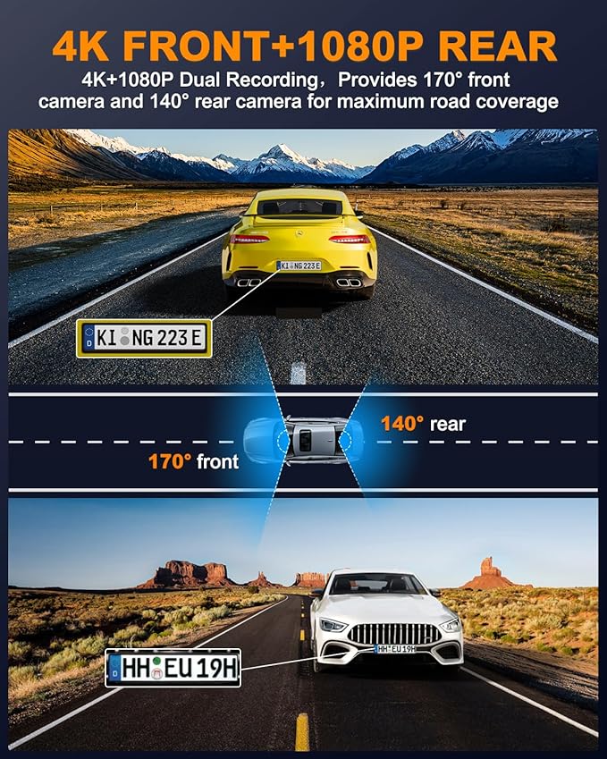 Dash Cam Front and Rear 4K, Built-in 5GHz WiFi with CPL, Dual Dashcams for Cars with 64GB Card, 24H Parking Mode, WDR, Ultra HD Night Vision, G-Sensor, Loop Recording, App Control, Support 256GB Max