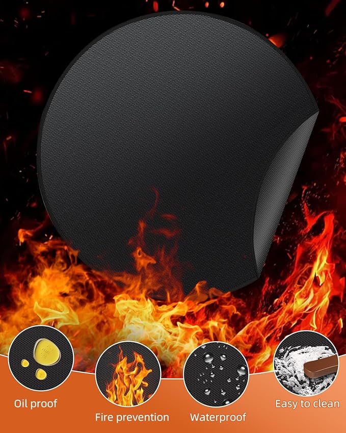 Round BBQ Grill Mat, 36 inches Double-Sided Fireproof Pad for Indoor Outdoor Grilling 4-Layer Oil-Proof Waterproof Protector for Deck Patio