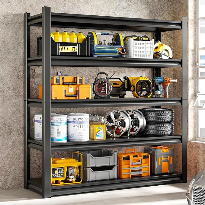 72" H Garage Shelving Unit, Garage Storage Shelves 2500LBS Heavy Duty Shelving, Adjustable 5 Tier Metal Shelving Utility Shelf, Storage Rack for Industrial, Warehouse, Basement (16" D*36" W*72" H)