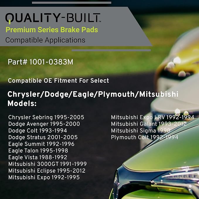 Premium Semi-Metallic Rear Brake Pads (1001-0383M) Compatible with 1988-2012 Chrysler/Dodge/Eagle/Mitsubishi/Plymouth (3000GT/Avenger/Colt/Eclipse/Expo/Galant/Sebring/Stratus & More)