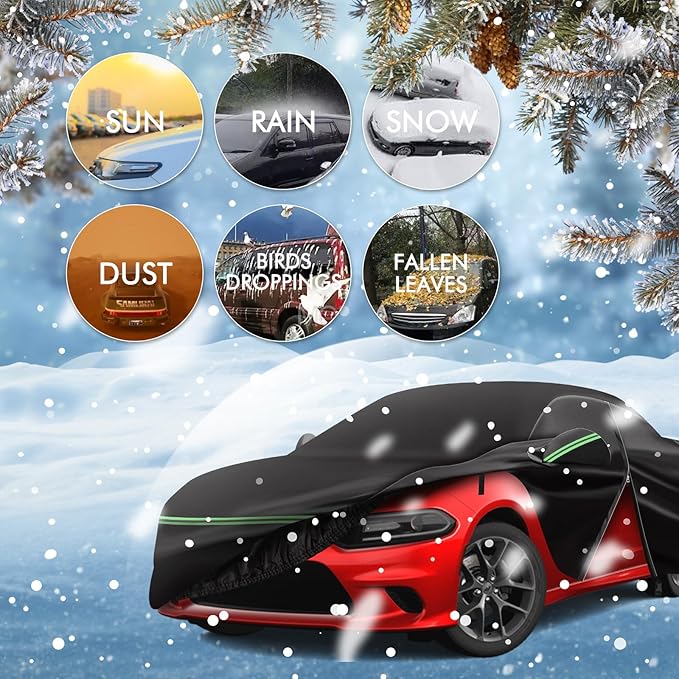 for 2006-2021 Dodge Charger Car Cover 210D Outdoor Waterproof UV Sun Rain Snow Protection, for SE SXT R/T Daytona, Custom-fit Protective Full Cover with Cotton Layer Windproof Strap Storage Bag