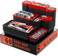 Tool Box Organizer Tray, Toolbox Desk Drawer Organizer, Tool Box Tray, Toolbox Organization Storage for Rolling Tool Chest (60PCS (Black+Red))