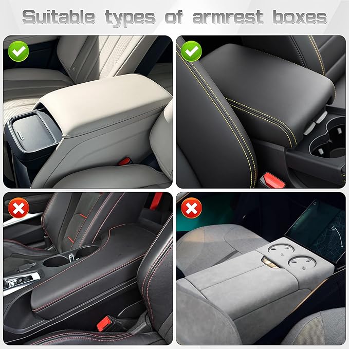 JEYODA Upgraded Car Armrest Cover,Premium Leather Car Armrest Cover Cushion with Storage Holder, Caddy for car (black)