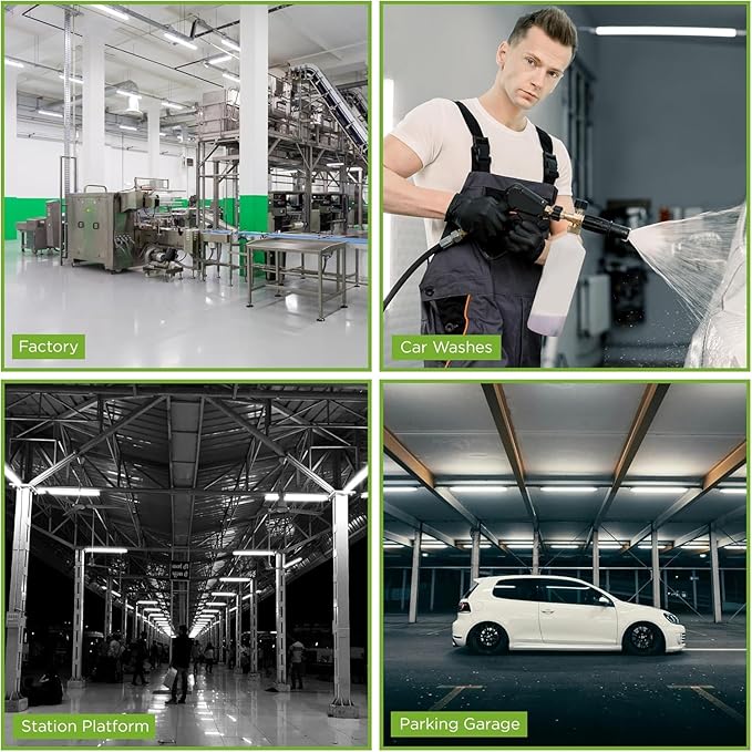 TIERONE 4ft LED Vapor Tight Light 50W Outdoor Shop Light IP65 Waterproof 0-10V Dimmable Integrated LED White Strip Lighting Fixture for Warehouses Car Washes 5000K 100-277V 6000LM ETL Listed 4 Pack