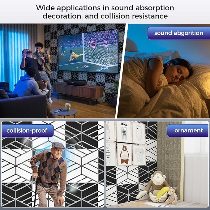 12 Pack 2-Layer Soundproof Wall Panels, 12 x 12 x 0.43 in Sound Proof Foam Panels for Walls, 1.1lb/ft* High Density, Thicker 0.43 in, 3D Acoustic Panels,Artistic Noise Dampening Panels Black&White