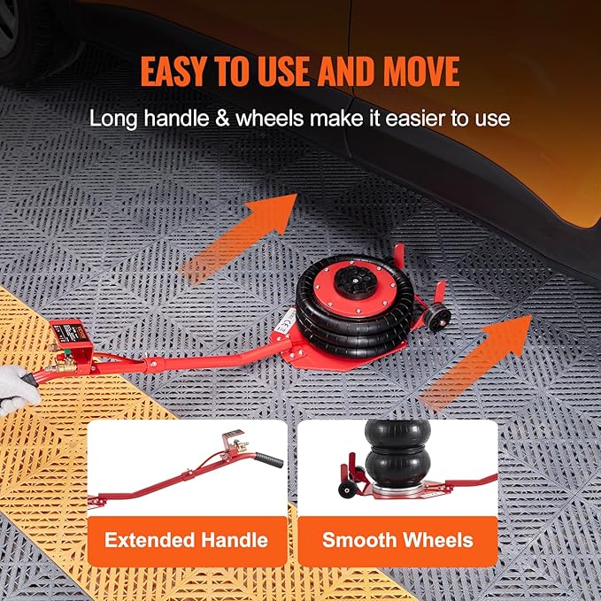 VEVOR Air Jack, 3 Ton/6600 lbs Triple Bag Air Jack, Airbag Jack with Six Steel Pipes, Lift up to 17.7 inch/450 mm, 3-5 s Fast Lifting Pneumatic Jack, with Long Handles for Cars, Garages, Repair, (Red)