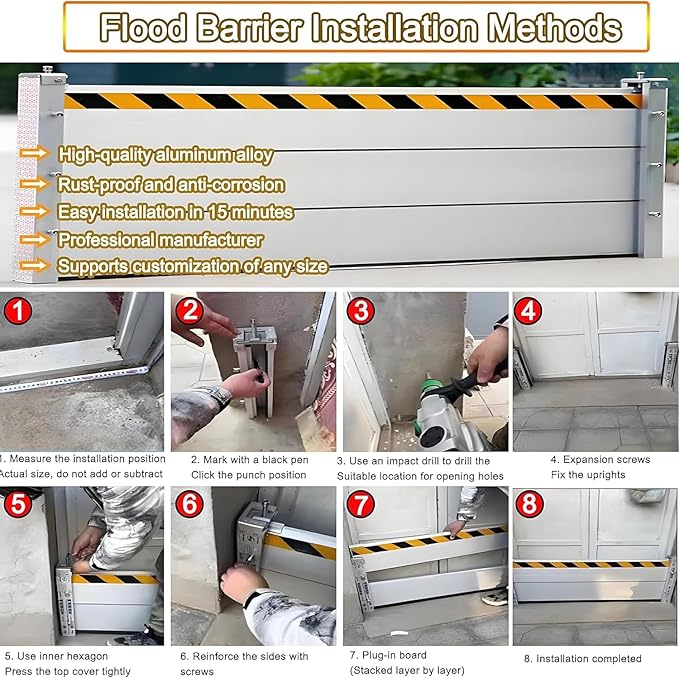 Flood Barriers for Home Exterior - Aluminum Alloy Outdoor Easy Flood Barrier Garage Doors Water Barriers for Flooding,H31.5 Inch/L6FT