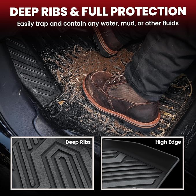 LASFIT Floor Mats and Cargo Liner for Ford Escape Gasoline 2020-2025(NOT for Hybrid Models) All Weather Protector TPE Custom Fit Car Floor Liners, 1st & 2nd Row & Trunk Set, 4PCS Black