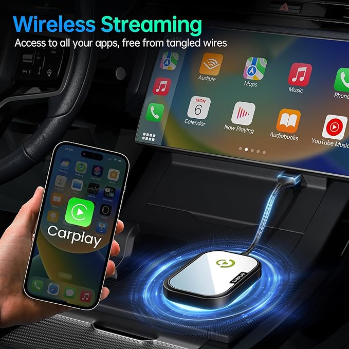 Wireless CarPlay Adapter for Apple iPhone, Converts Factory Wired CarPlay to Wireless CarPlay 2024 Upgrade Plug & Play Auto Connect Fast Easy Use for Cars from 2017 & iPhone iOS Dark Black