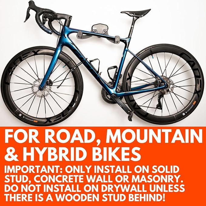 Bike Wall Mount - Horizontal Wall Hanger, Adjustable Design for Road, Mountain and Hybrid Bikes up to 48.5 lbs - Space-Saving Bike Rack for Garage or Apartment - Sturdy Indoor Bicycle Storage (2 Pack)