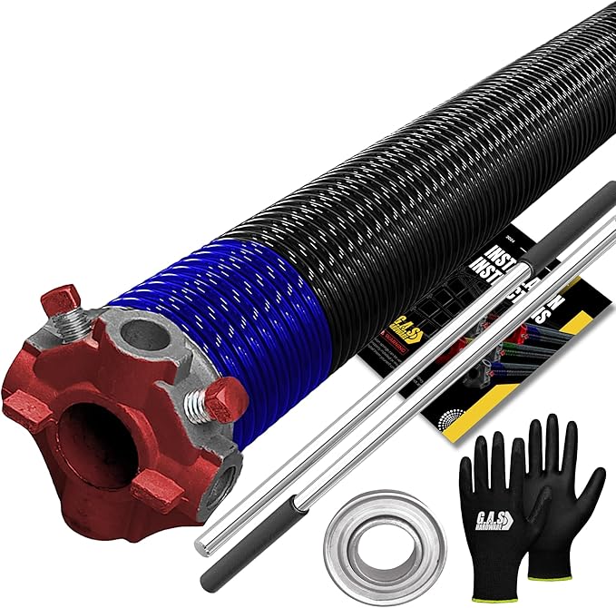Garage Door Torsion Spring 262x1.75x48 Includes 1” Steel Bearing, Non-Slip Gloves, and Winding Bars for Left Side of Garage Door Precision E-Coating 5-Year Warranty Min. 30,000 Cycles (Red Cone)