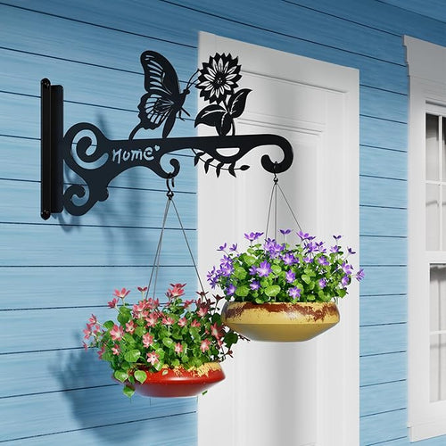 10 Inch Metal Plant Hooks (2-Pack) - Decorative Wall Hangers with Butterfly Design for Indoor & Outdoor Use - Hanging Brackets for Plants, Flower Baskets, Bird Feeders - Patio, Garden, Home Decor