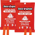 SecuCaptain Emergency Fire Blanket for Home - 2 Pack 60"x60" X-Large Flame Retardant Blankets with Fireproof Tabs for House Camping Kitchen Fire Protection Survival Safety