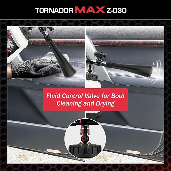 Tornador Max Z-030 Cleaning Tool for Car Detailing | Patented Power Rotation | LED Light | Custom Grip | High-Pressure Air Cleaning Gun | 32oz Capacity