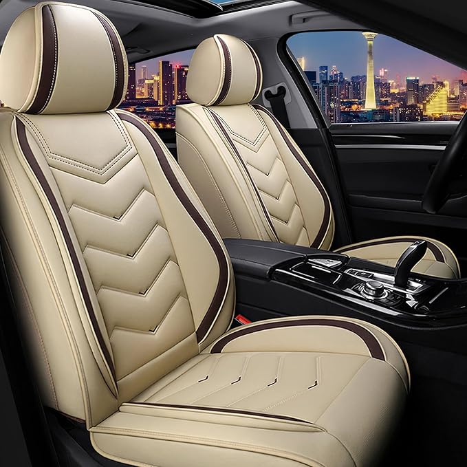 Car Seat Covers for Chrysler Pacifica 2004-2025, Stylish Sport Seat Cover, Premium Nappa Leather Car Seat Cover. Automobile Seat Covers Sets.(Standard 2 Seats/Beige)