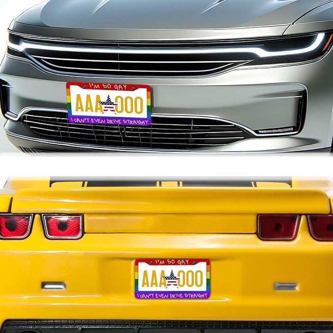 License Plate Frames Rainbow Automotive Exterior Accessories I'm So Gay I Can’t Even Drive Straight Aluminum Metal Car Accessory 2 Pack with Screw Covers Set