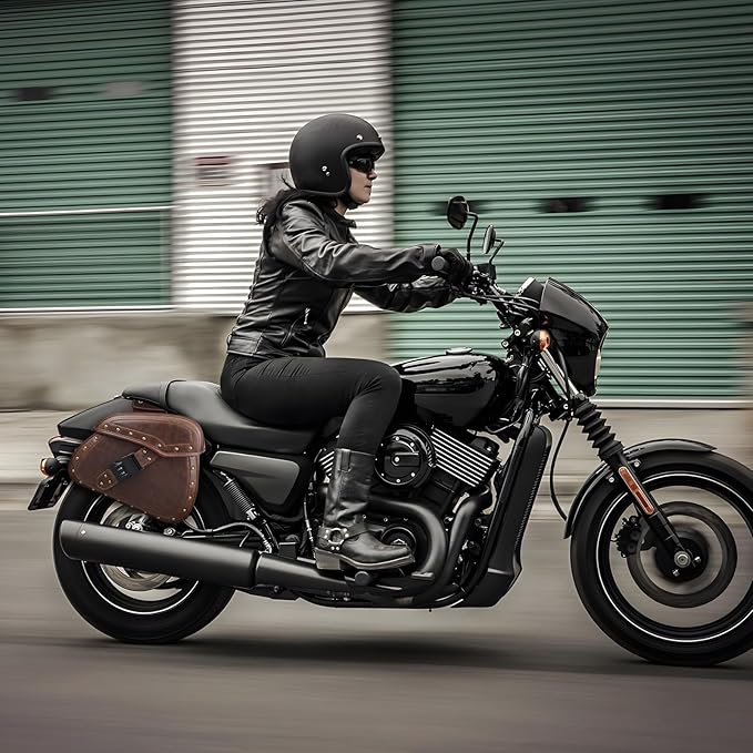 NICECNC Motorcycle Saddle Bags, PU leather Motorcycle Saddlebags, Reinforced Straps & Saddle Piece, with Cup Holder & Lock, Throw Over Saddle Bags Side Bags Universal Motorcycle Accessories, BROWN