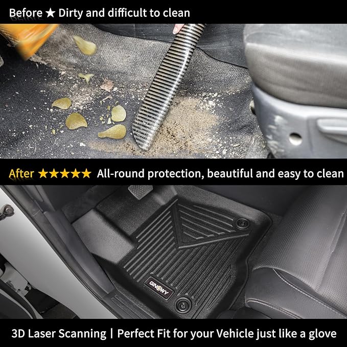GINOWY- Floor Mats for Kia Seltos 2020-2024 2025, TPE All Weather Protection Mats for Kia Seltos 2024, Custom Seltos Floor Liners Non-Slip Waterproof Automotive Accessories, Black