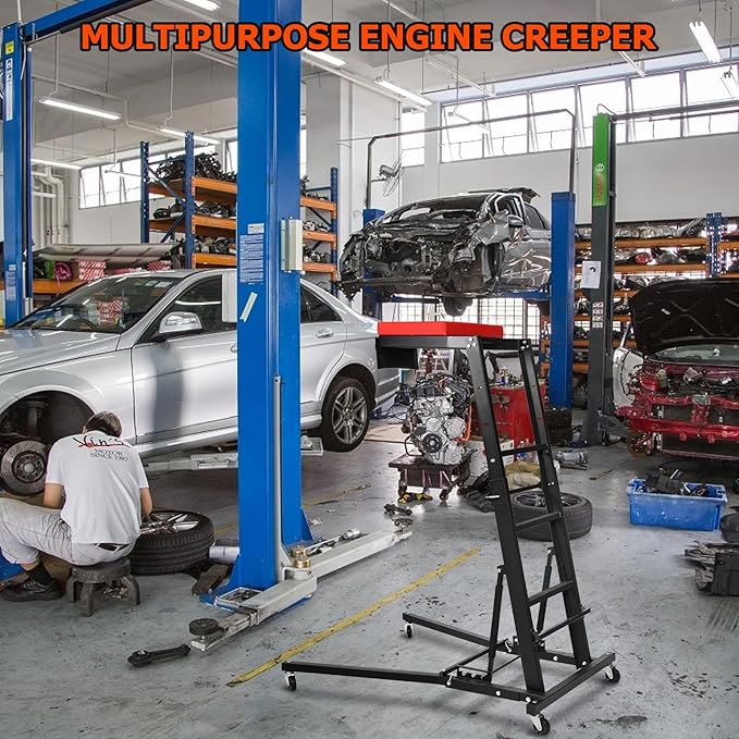 400lbs Foldable High Top Automotive Engine Creeper, 48" to 66" Adjustable Height Creeper for Garage Workshop Repair Maintenance Mechanic